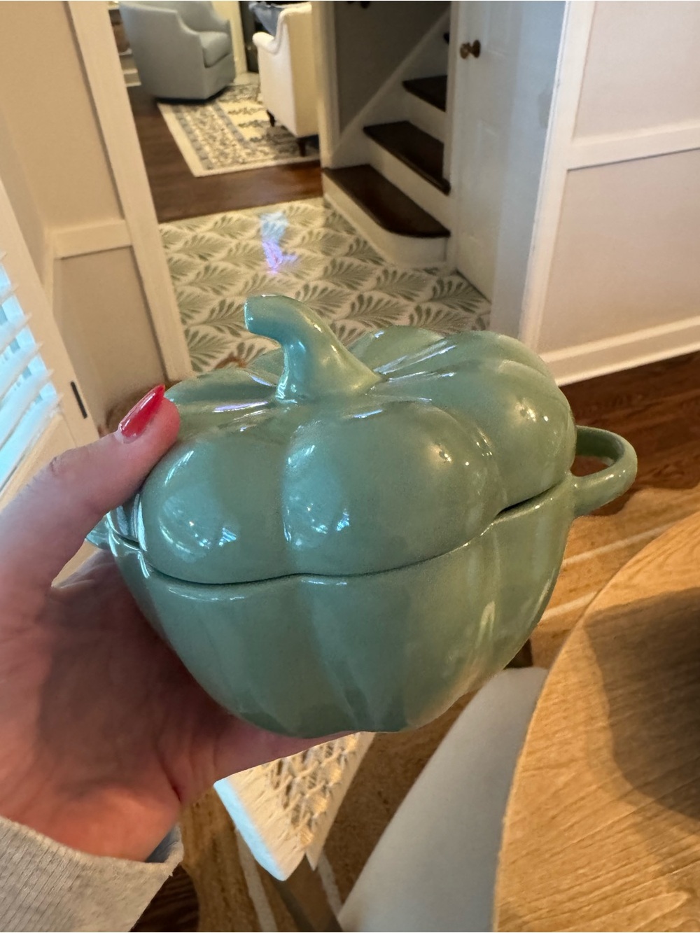 Ceramic Pumpkin Lidded Dish - Seafoam Green